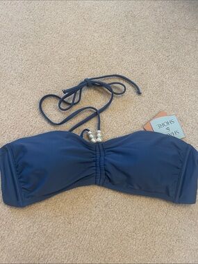 Shade & Shore Navy Blue Bandeau Bikini Top with Pearl Accent